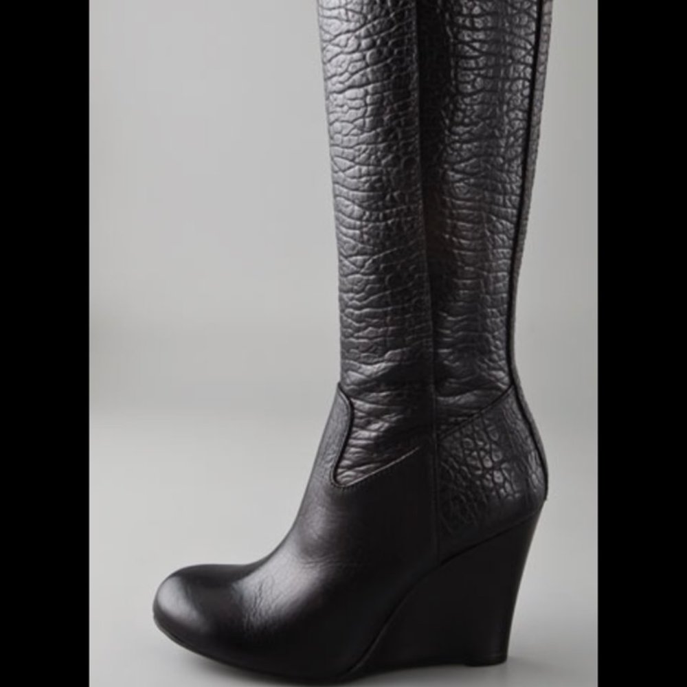 Tory Burch Dabney Wedge Tall  Pebbled Leather Boot